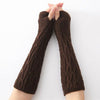 Image of Women Arm Warmer Long Gloves Fashion Fingerless Gloves Solid Color Knit Gloves