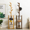 Image of Bamboo Coat Rack Hat Coat Hangers Display Floor Standing Rack 2 layers 5 hooks