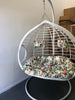 Image of Egg Chair Double Seat White with Floral Cushion PE Rattan - Auckland only