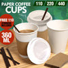 Image of 220 Pcs 12oz Disposable Takeaway Coffee Paper Cups Triple Wall Take Away w Lids
