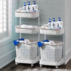 Image of 2 Tier Bathroom Laundry Clothes Baskets Bin Hamper Mobile Rack Removable Shelf