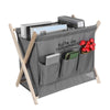 Image of Wooden Foldable Large Capacity Desktop Storage Basket Portable Magazine Newspaper Rack With Side Pockets
