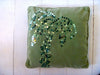 Image of Palm Cushion. Jungle love vintage green velvet cushion, hand embroidered sparkle sequin palm. 35x35cm cushion includes insert.