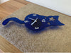Image of Wall clock with original design of a cat with stars blue silver numbers and white arms kids bedroom home decoration