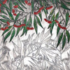 Image of Designer art cushion, linen cotton canvas fabric, red green grey flowers, Australian gum leaves