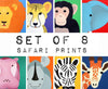 Image of Playroom decor, playroom art, playroom prints. Jungle playroom decor. SET OF 8 prints of safari african wild zoo animals