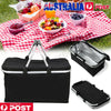 Image of Folding Picnic Basket Bag Travel Storage Insulated Cooler Shopping Bag Lunch Bag