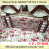 Image of Wicker Picnic BASKET SET for 4 Person, BBQ Camping Beach Caravan Travel
