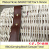 Image of Wicker Picnic BASKET SET for 4 Person, BBQ Camping Beach Caravan Travel