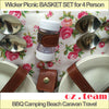 Image of Wicker Picnic BASKET SET for 4 Person, BBQ Camping Beach Caravan Travel