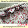 Image of Wicker Picnic BASKET SET for 4 Person, BBQ Camping Beach Caravan Travel