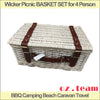 Image of Wicker Picnic BASKET SET for 4 Person, BBQ Camping Beach Caravan Travel