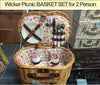 Image of Wicker Picnic BASKET SET for 2 Person, BBQ Camping Beach Caravan Travel