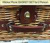 Image of Wicker Picnic BASKET SET for 2 Person, BBQ Camping Beach Caravan Travel