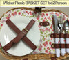Image of Wicker Picnic BASKET SET for 2 Person, BBQ Camping Beach Caravan Travel