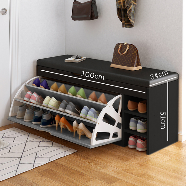 Modern Shoe Rack with Bench 34cm - 23003 Black