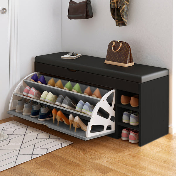 Modern Shoe Rack with Bench 34cm - 23003 Black