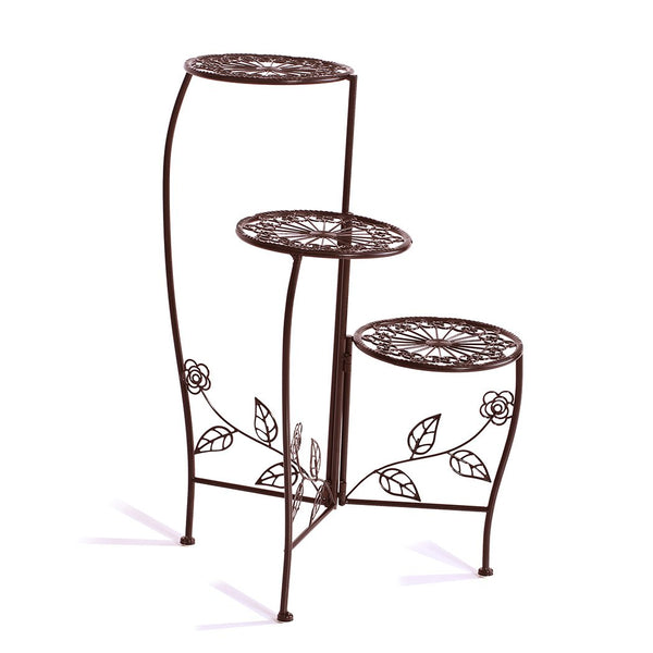 Wrought Outdoor Indoor Flower Pots Plant Stand Garden Metal Corner Shelf Bronze