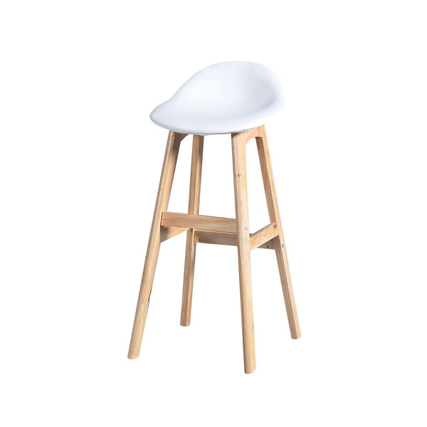 Levede 2 Pcs Bar Stool with Extra Padded PU Leather Seat and Wooden Legs in White Colour