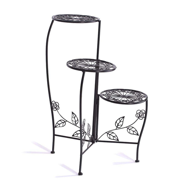 Wrought Outdoor Indoor Flower Pots Plant Stand Garden Metal Corner Shelf Black