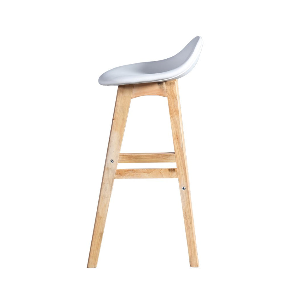 Levede 2 Pcs Bar Stool with Extra Padded PU Leather Seat and Wooden Legs in White Colour