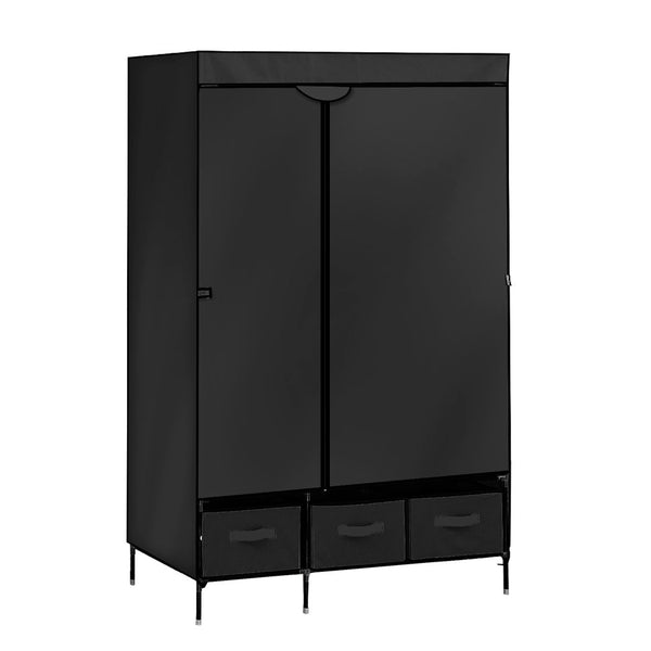 Portable Wardrobe with 3 Drawer Black