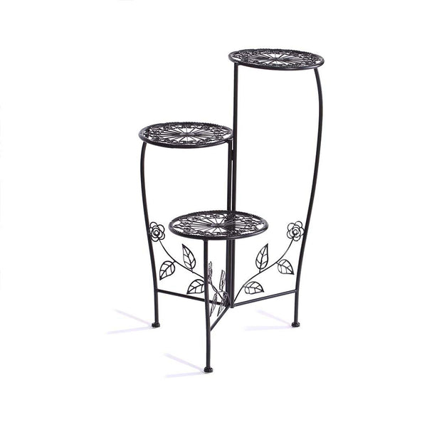 Wrought Outdoor Indoor Flower Pots Plant Stand Garden Metal Corner Shelf Black