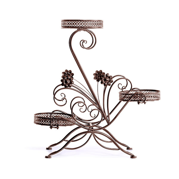 Levede Flower Shape Metal Plant Stand 3 Planter Pot D?cor Corner Shelf Bronze