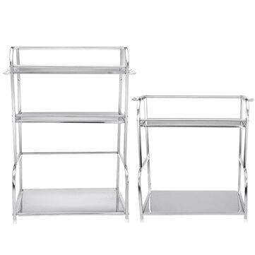 2/3 Tier Rack Stainless Steel Kitchen Storage Shelf Silver Pantry Cookware Spice Shelf Bottle Stand with Hanging Hooks
