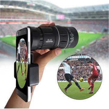 16x52 HD Universal Hiking Concert Optics Telescope Zoom Optic Lens Armoring Monocular Phone Photo Lens Phone Holder