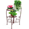 Image of Wrought Outdoor Indoor Flower Pots Plant Stand Garden Metal Corner Shelf Bronze