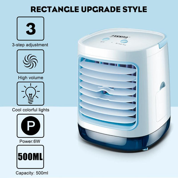 3 Gear LED Mini Air Conditioner Fan Rechargeable Cooling Misting Desk Fan Home Office Bedroom Travel