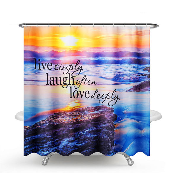 Sandy Beach Waterproof Bathroom Shower Curtain Toilet Cover Mat Non-Slip Rug Set