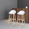 Image of Levede 2 Pcs Bar Stool with Extra Padded PU Leather Seat and Wooden Legs in White Colour
