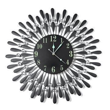 Large Modern 3D Crystal Wall Clock Luminous Retro Iron Art Round Dial Black Drops Home Office Wall Decoration