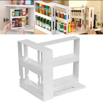 2-Layer Rotating Seasoning Spice Jar Slide Storage Rack Organizer Kitchen Storage Rack for Camping
