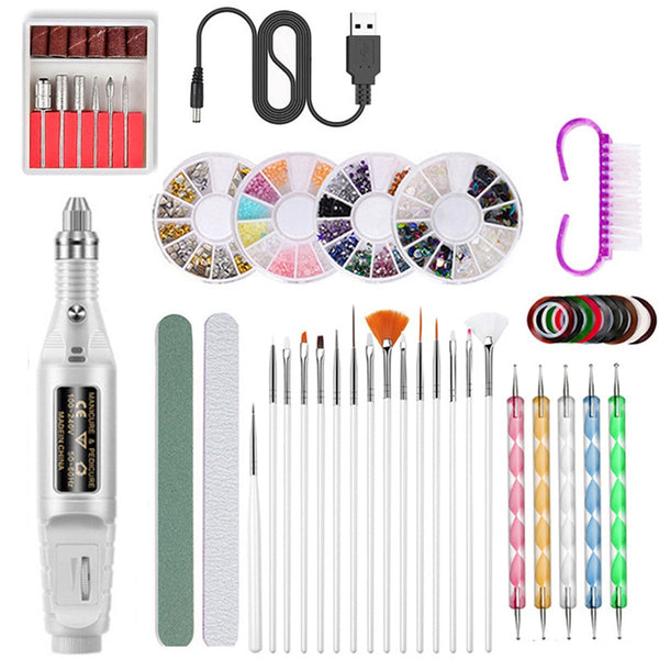 50 Pcs/Set Manicure Set Electric Nail Drill Machine Set with USB nail Sanding Pen Set Nail Stick Drill Kits