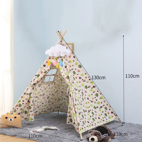 Large Teepee Tent Kids Cotton Canvas Pretend Play House Boy Girls Wigwam Gift