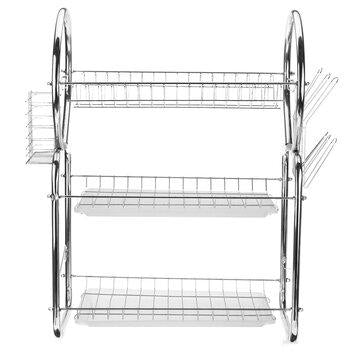 3 Layers Stainless Steel Dish Drain Rack Cup Chopsticks Holder Kitchen Desktop Countertop Organizer Tableware Drip Tray