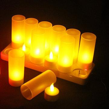 12PCS Flameless Rechargeable LED Candle Light Flickering Amber Tealights  Power Adapter for Party Home Decor