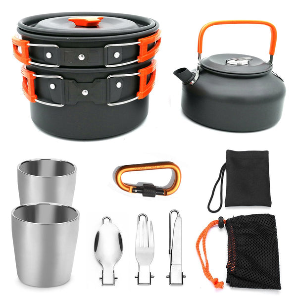 Alumina 2-3 People Camping Cookware Set Boiler Non-stick Frying Pan Teapot Tea Cups Outdoor Picnic Foldable Tableware