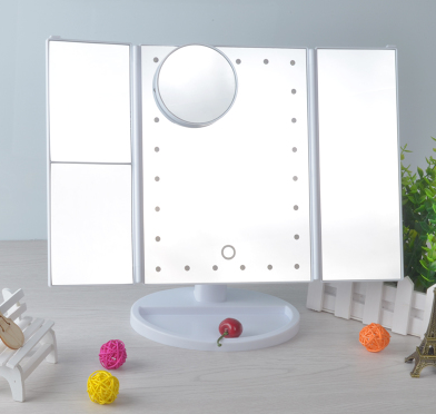 Foldable Triple-Panel LED Makeup Mirror