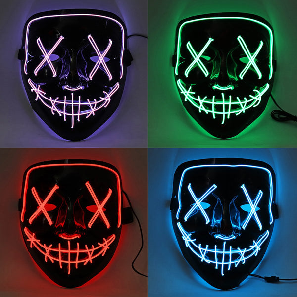Halloween 4-Modes LED Light El Wire Mask Up Funny Mask The Purge Election Year Great Cosplay Mask