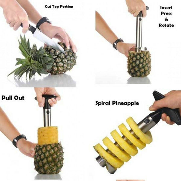 Stainless Steel Easy Kitchen Tool Fruit Pineapple Corer Slicer Cutter Peeler OZ