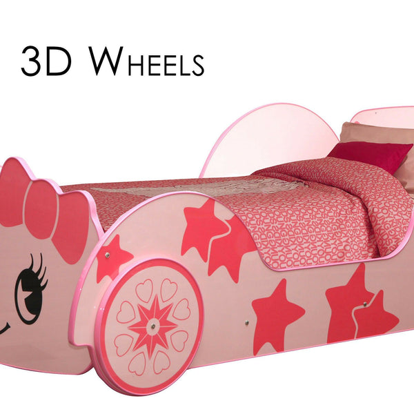 New Kids Racing Car Bed Single Size, Pink Color, Children Bedroom Furniture