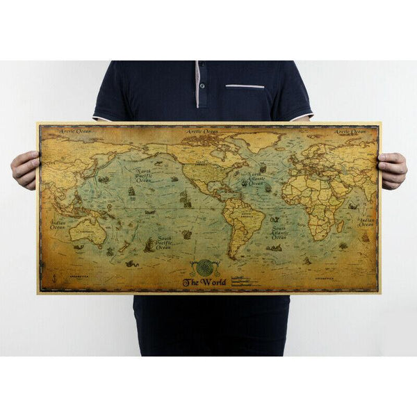 Retro Antique World Map Poster Vintage Style Wall Decor Picture Nautical Map