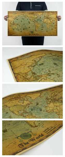 Retro Antique World Map Poster Vintage Style Wall Decor Picture Nautical Map