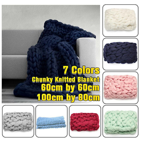 Soft Warm Hand Chunky Knit Blanket Thick Yarn Wool Bulky Bed Spread Throw AU