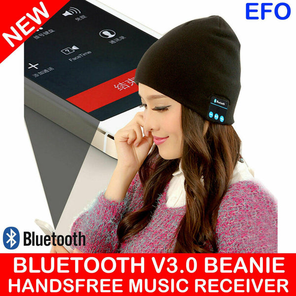 Bluetooth V3.0 Wireless Handsfree Phone Music Receiver Beanie Knitted Hat Black