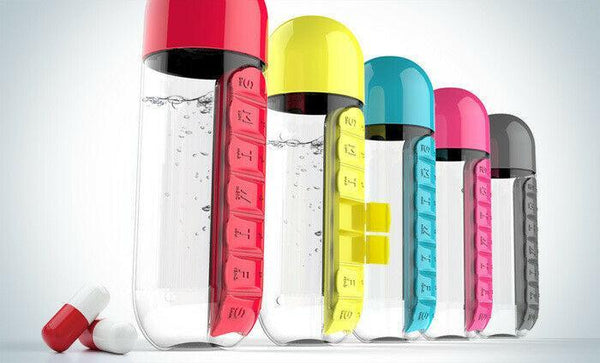 600ml Sport Water Bottle Built-in Daily 7 Daily Pill Box Vitamin Organizer AU